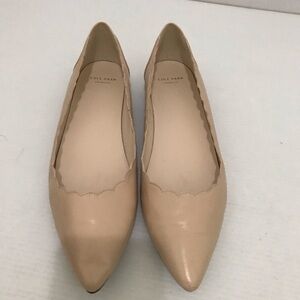Cole Haan Grand OS Signature Beige Scalloped Leather Pointed Ballet Flats 8B